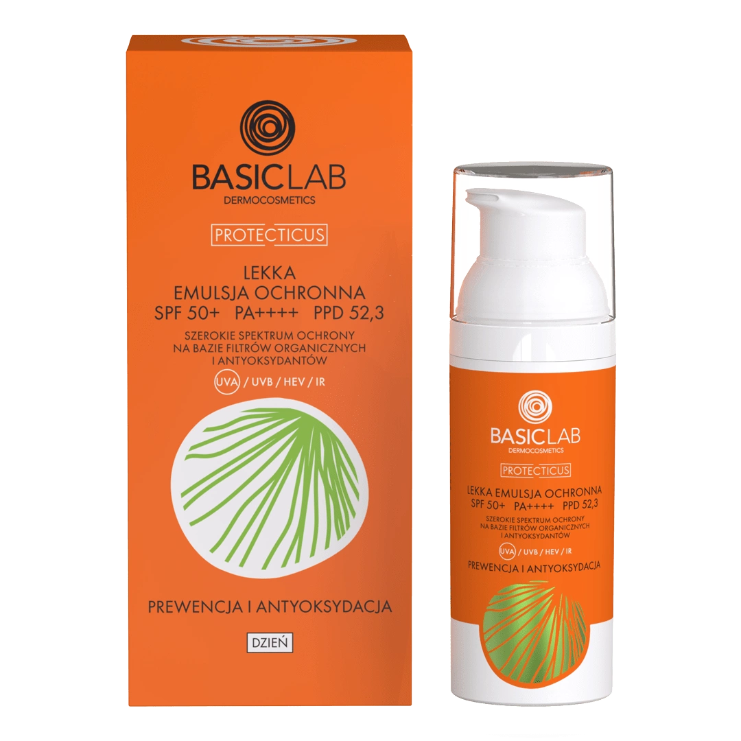 BasicLab Lekka emulsja ochronna SPF 50+ PPD 52,3 Prewencja i Antyoksydacja, 50ml