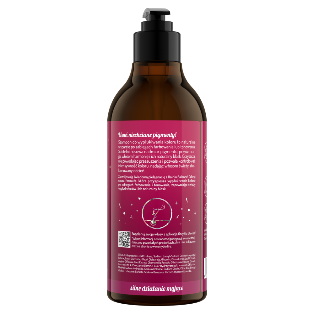 ONLYBIO Szampon do włosów przyspieszający wypłukiwanie koloru, 400 ml