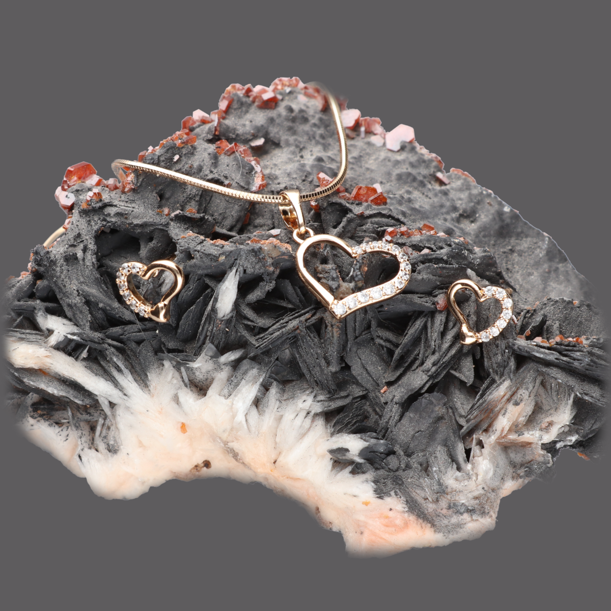 Komplet serca  z cyrkoniami