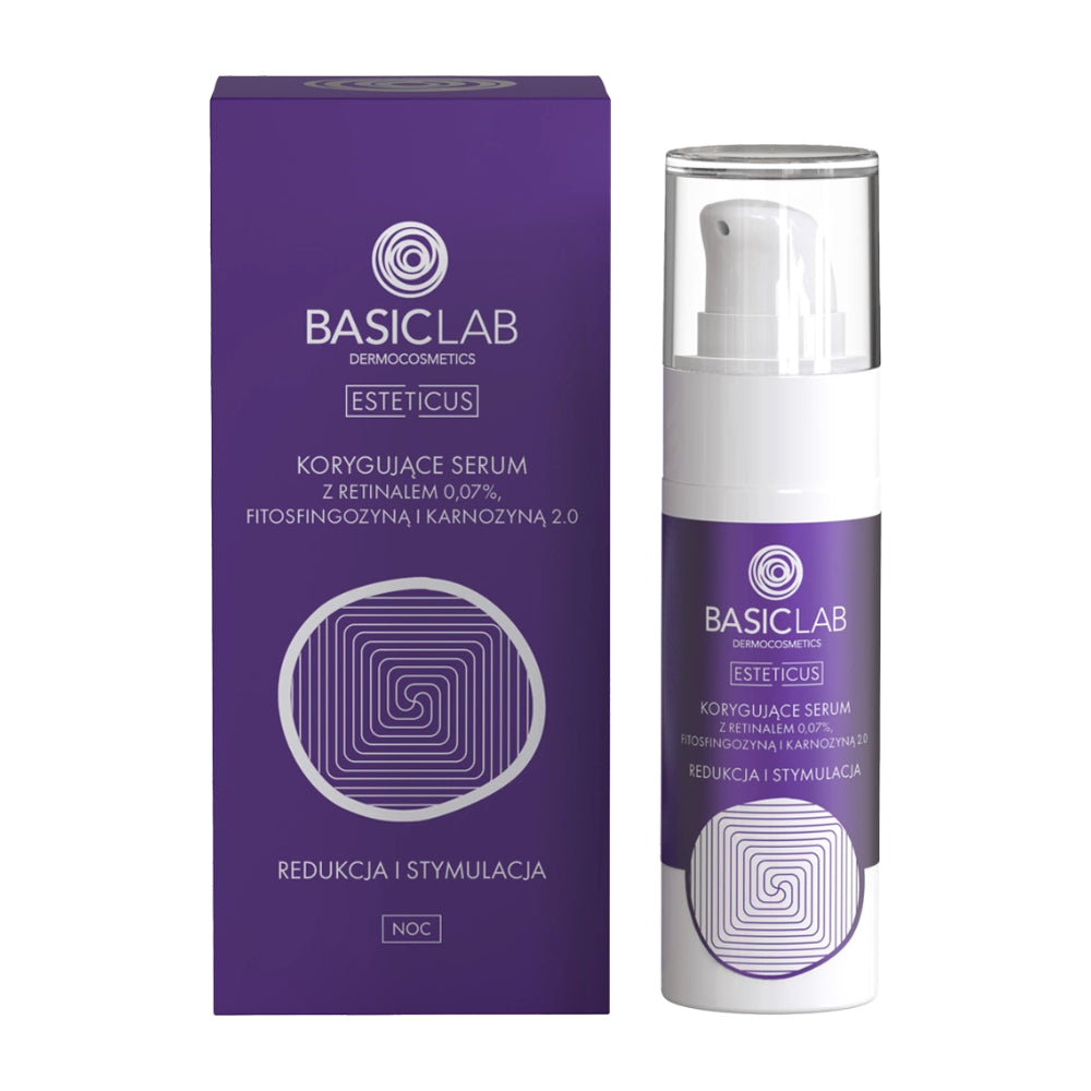 BasicLab Korygujące serum z retinalem 0,07%, fitosfingozyną i Karnozyną 2.0 Redukcja i Stymulacja, 30ml