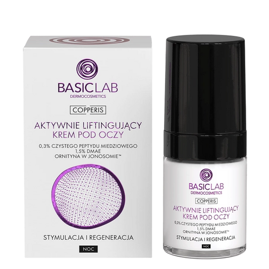 BASICLAB Aktywnie liftingujący krem na noc pod oczy 0,3% czystego peptydu miedziowego, 18ml
