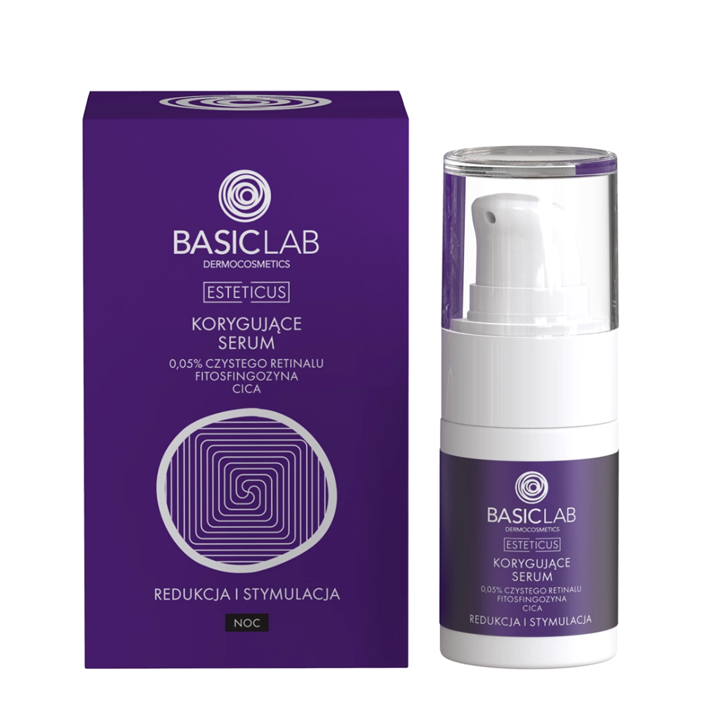 BasicLab Korygujące serum 0,05% czystego retinalu, fitosfingozyna, CICA 15ml