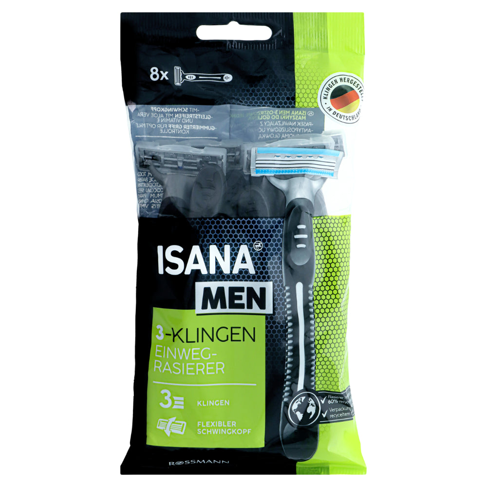 Isana Men Maszynki do golenia, 3-ostrzowe, jednorazowe, dla mężczyzn 8 szt.